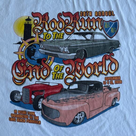 Vintage Washington Ocean Park Hot Rod 2009 Car Show ONP White Shirt Size 2XL - Picture 4 of 7
